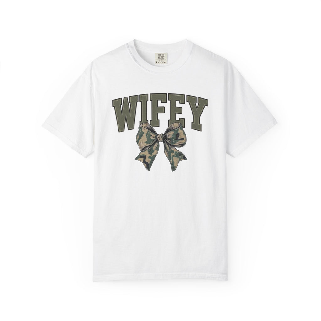 Wifey T-Shirt — Camo Bow Graphic Tee for Brides & Military Wives