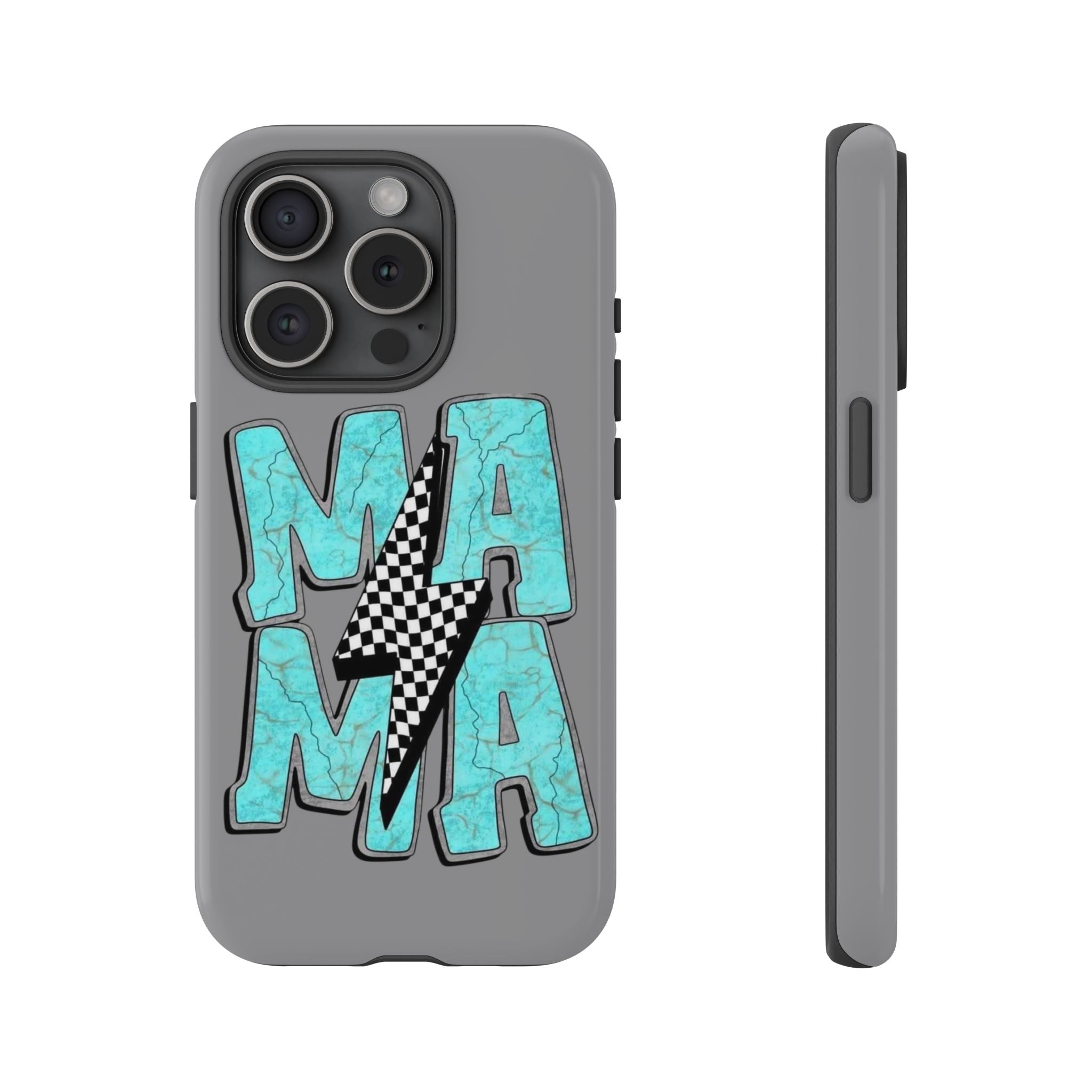 Mama Lightning Phone Case — Turquoise Marble MAMA Design, Protective iPhone Case for Moms