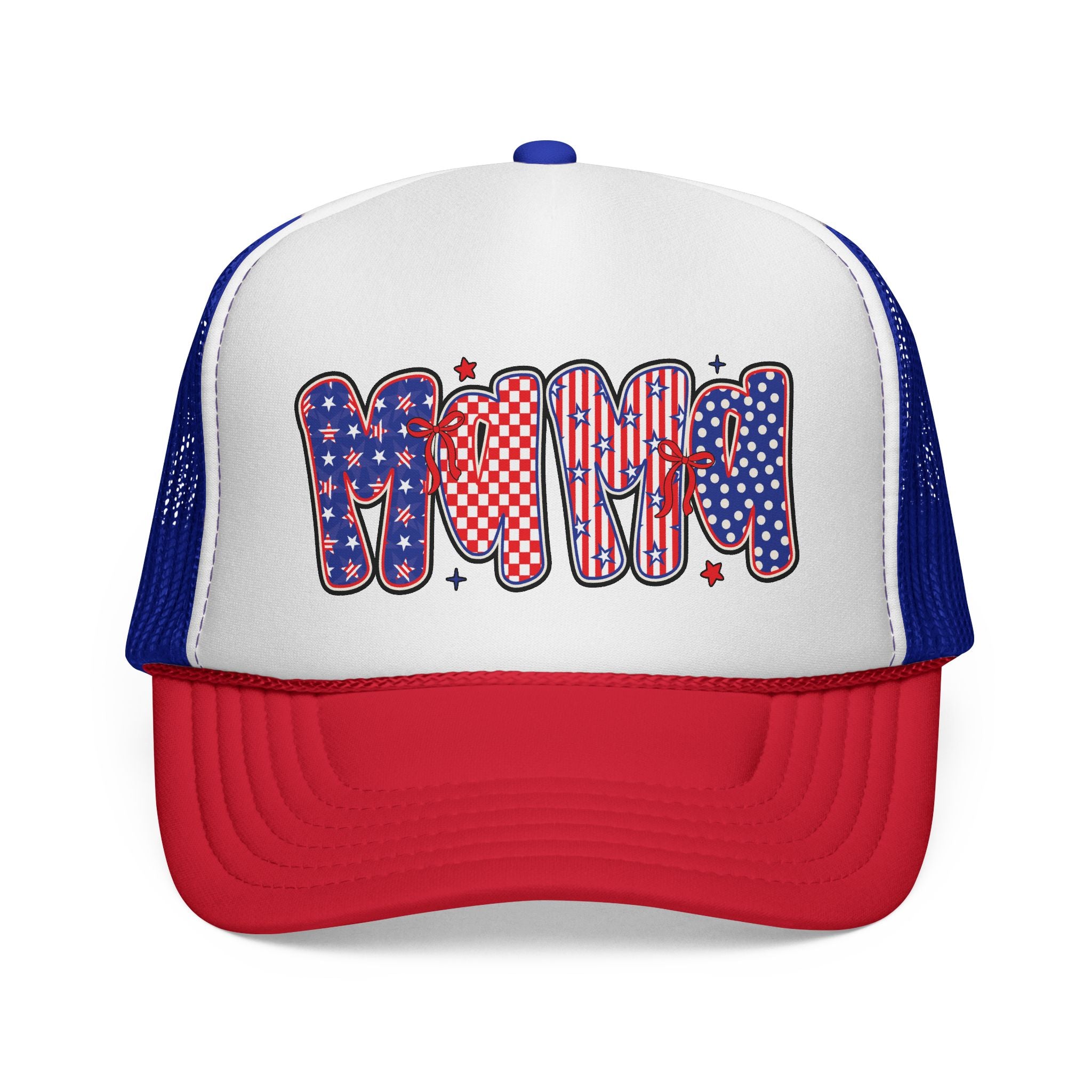 Patriotic Mama Trucker Cap – Red White & Blue Fourth of July Mesh Hat