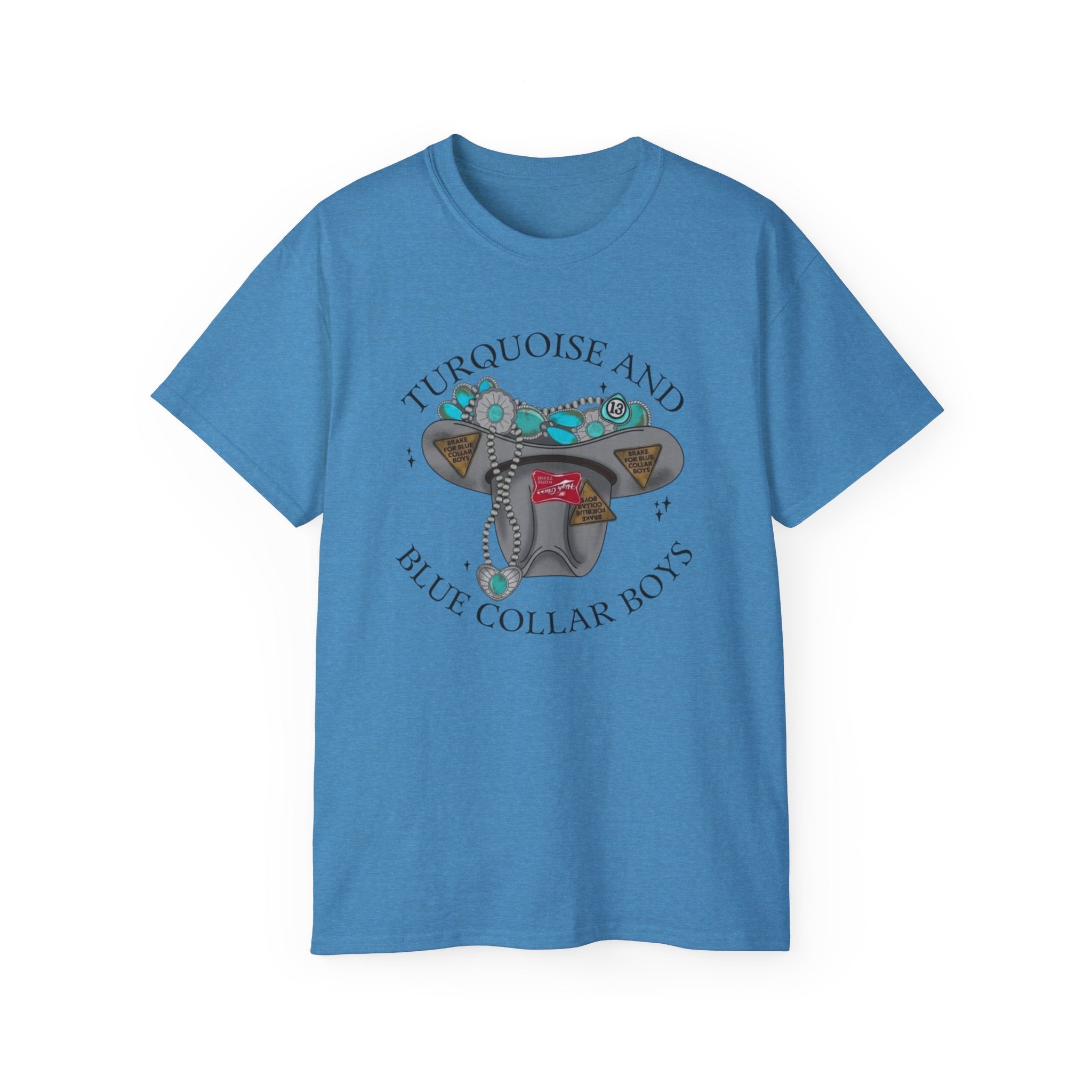 Turquoise and Blue Collar Boys Tee — Western Hat & Turquoise Jewelry Graphic Shirt