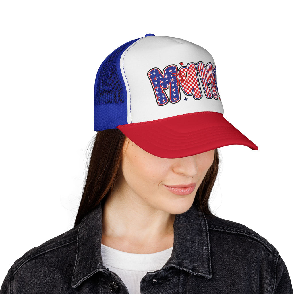 Patriotic Mama Trucker Cap – Red White & Blue Fourth of July Mesh Hat