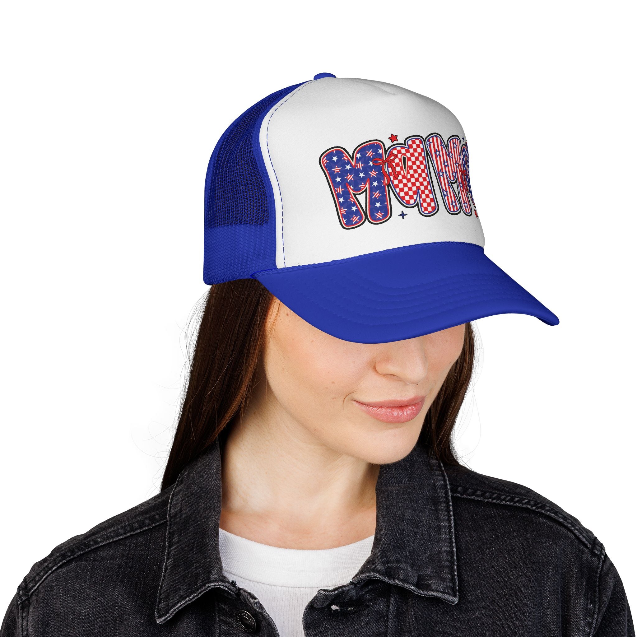 Patriotic Mama Trucker Cap – Red White & Blue Fourth of July Mesh Hat