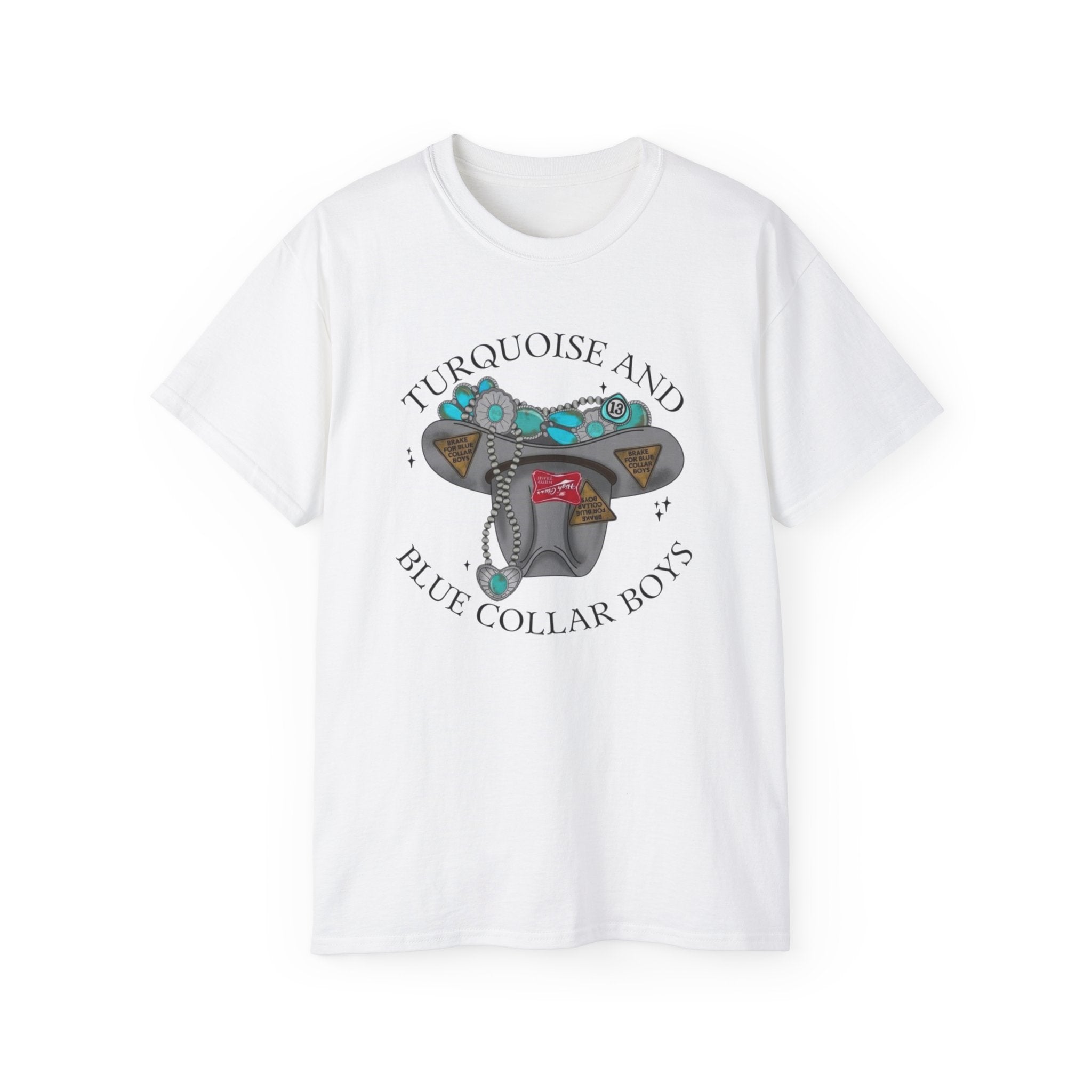 Turquoise and Blue Collar Boys Tee — Western Hat & Turquoise Jewelry Graphic Shirt