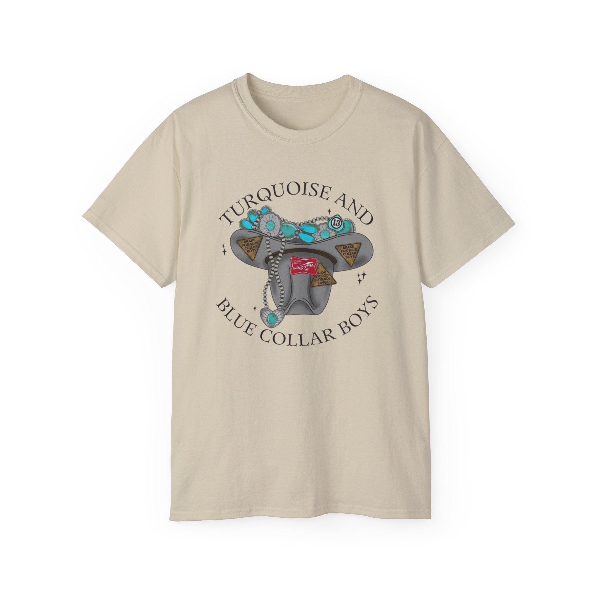 Turquoise and Blue Collar Boys Tee — Western Hat & Turquoise Jewelry Graphic Shirt